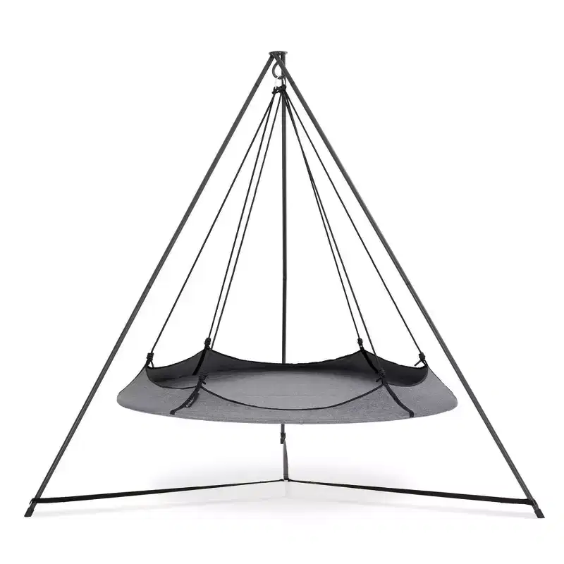 Hangout Pod 6' Circular Outdoor Family Hammock Bed and Stand Set Black/Gray: Weather-Resistant, Mold-Resistant, Includes Storage Bag
