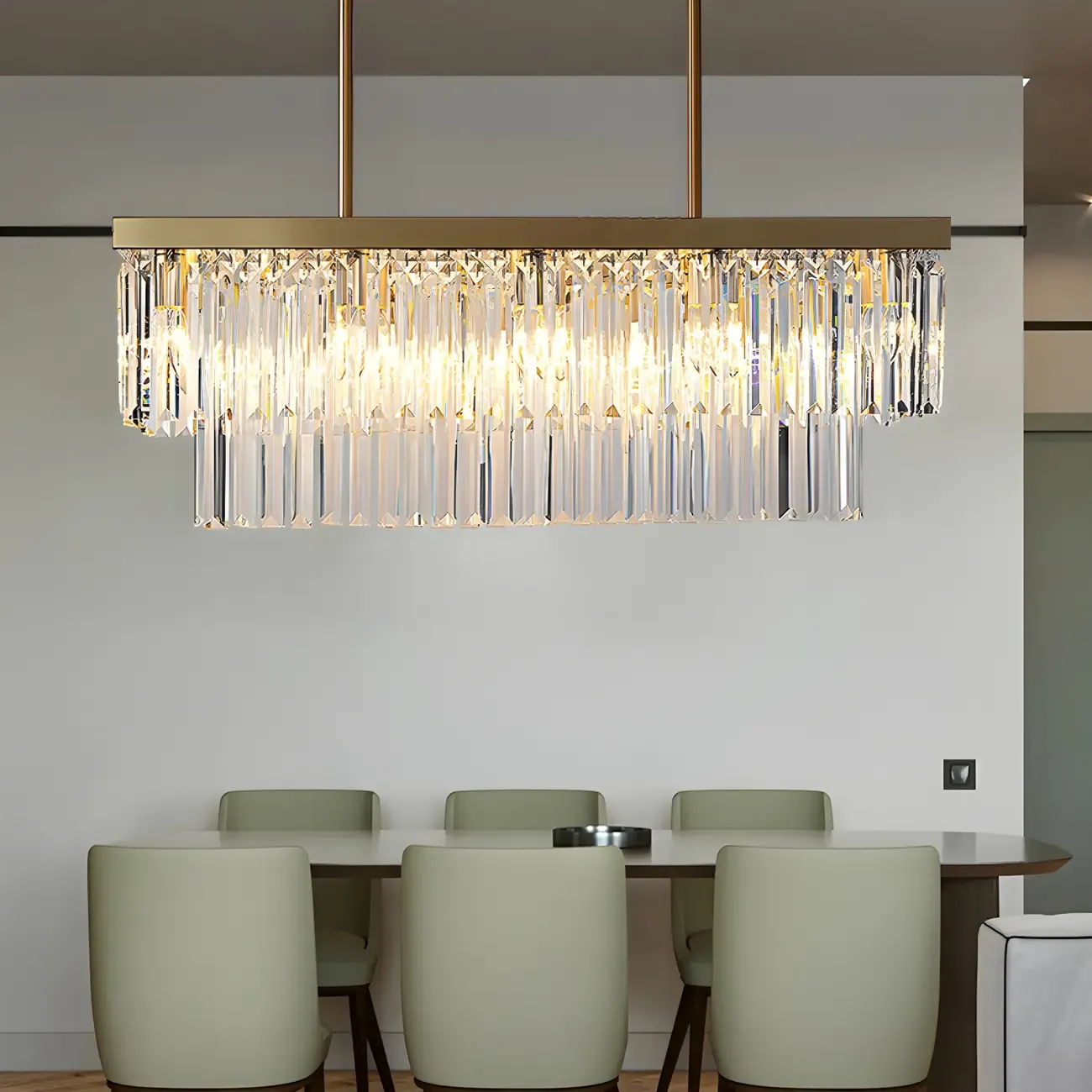 Modern Large Crystal Rectangle Island Pendant Light