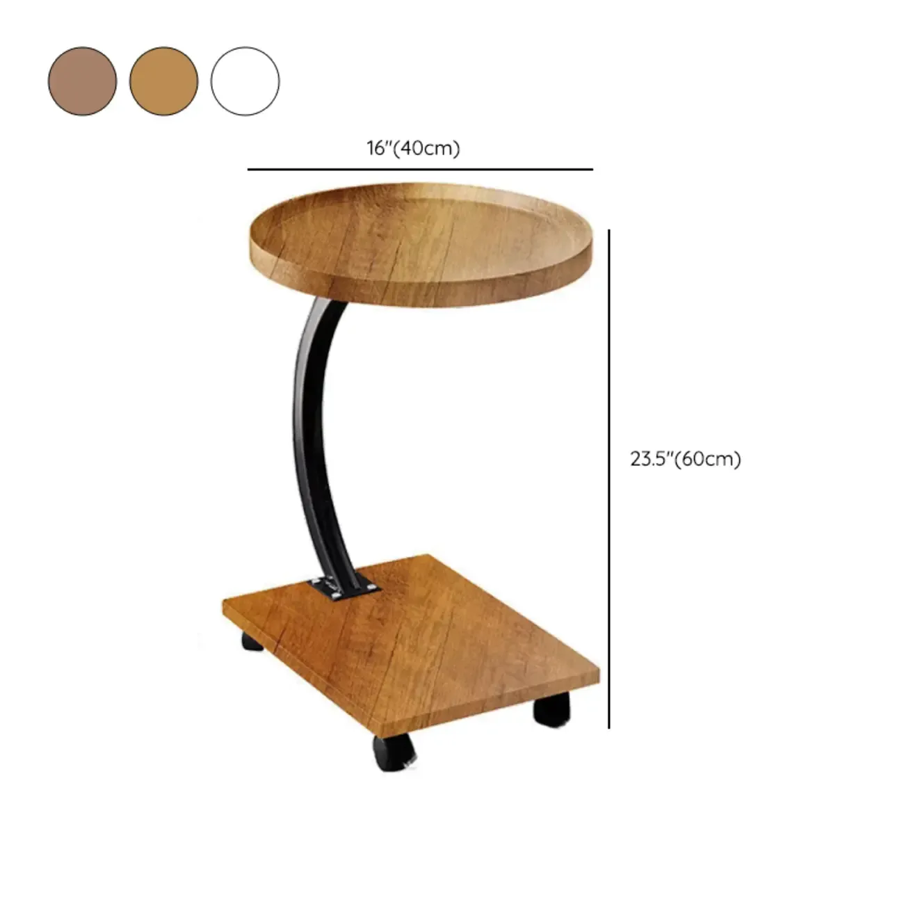 Wooden Round C-Shaped Side Table with Swivel Wheels
