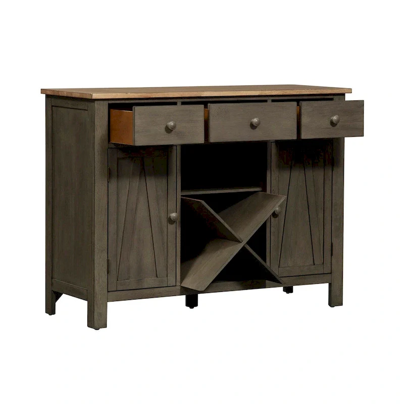Grey & Sandstone Buffet Server – 3 Drawers, 2 Doors, Wine Storage