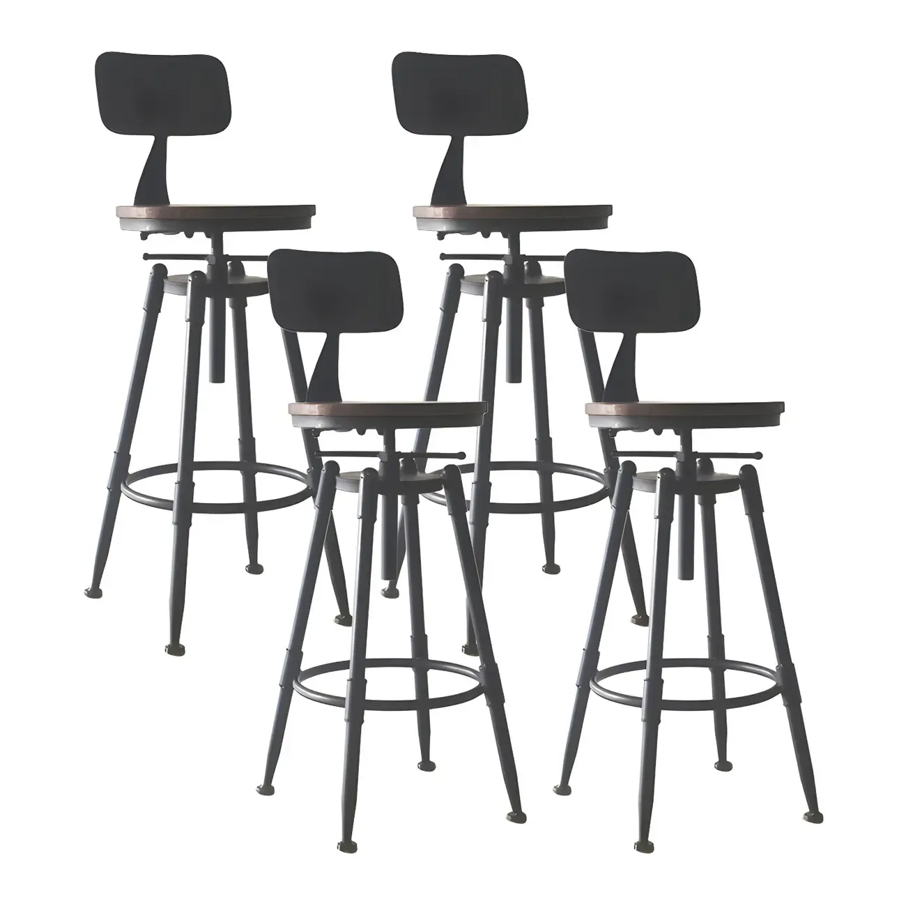 Industrial Metal Leather Swivel Bar Stools with Back