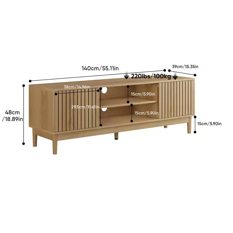 GDFStudio Rajesh Modern Wooden 55 TV Stand with Open Shelves and Cable Hole