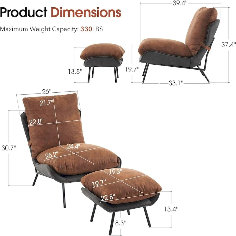 MCombo Set of 2 Accent Chair with Ottoman, Leathaire Fabric LW951