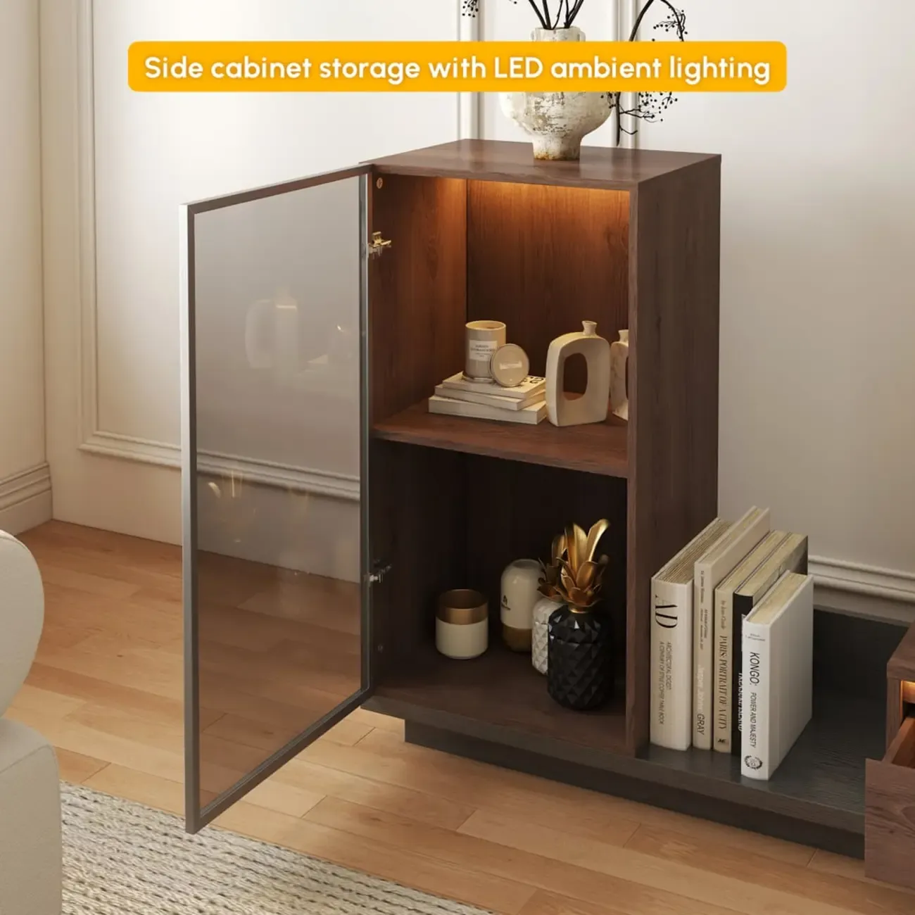 Mid-Century Walnut Extendable Wooden TV Stand with Drawers