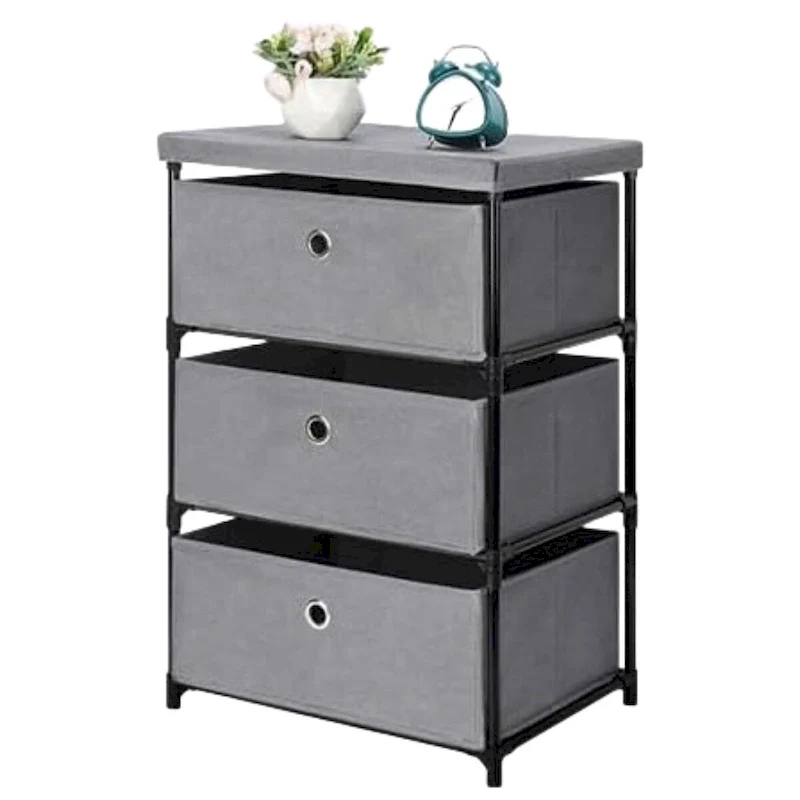 3-Drawer Fabric Dresser – Black / Beige / Grey, Single