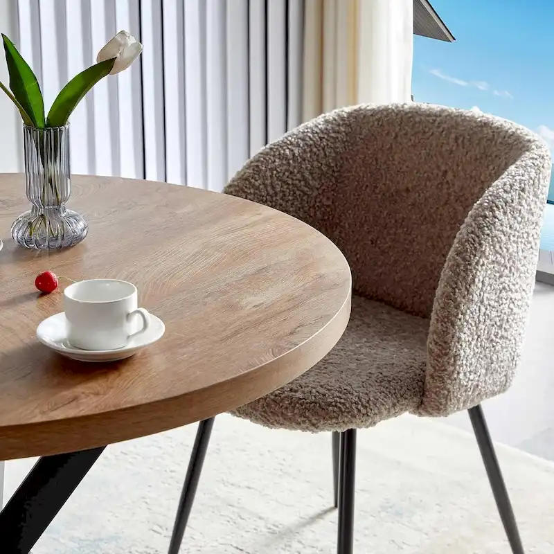 Round Dining Table Set with Sherpa Arm Chairs, Space Saving