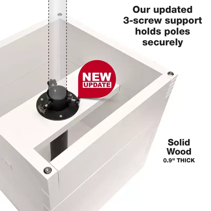 Excello Global Products RTA Planter Box With Pole Holder (White) - 14x14x14 Undersized