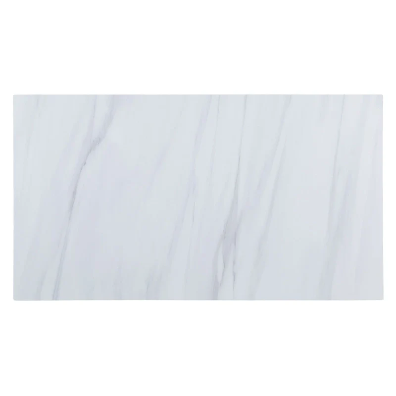 Marble Top Kitchen Island with 2 Open Shelves in White and Gray