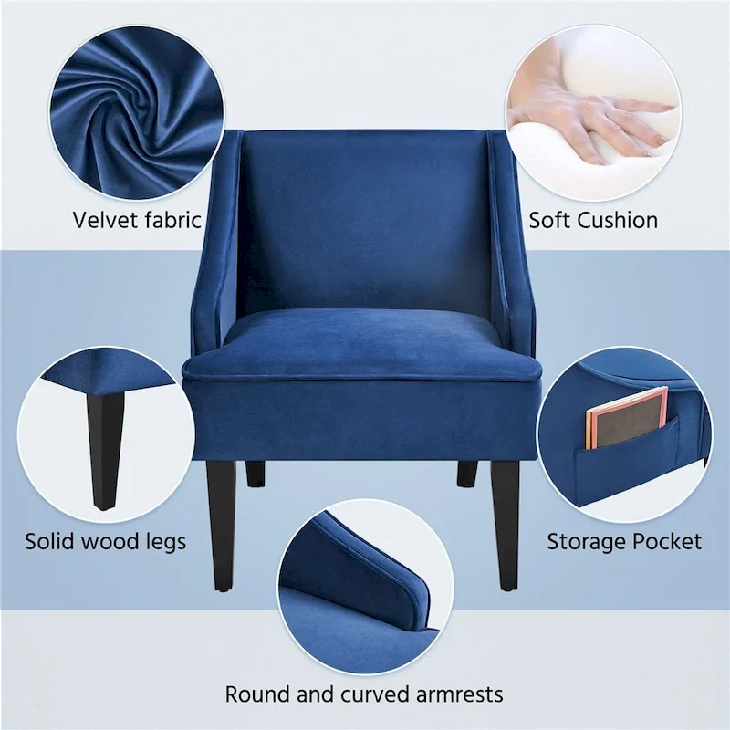Yaheetech Modern Velvet Fabric Accent Chair with Rubber wood Legs