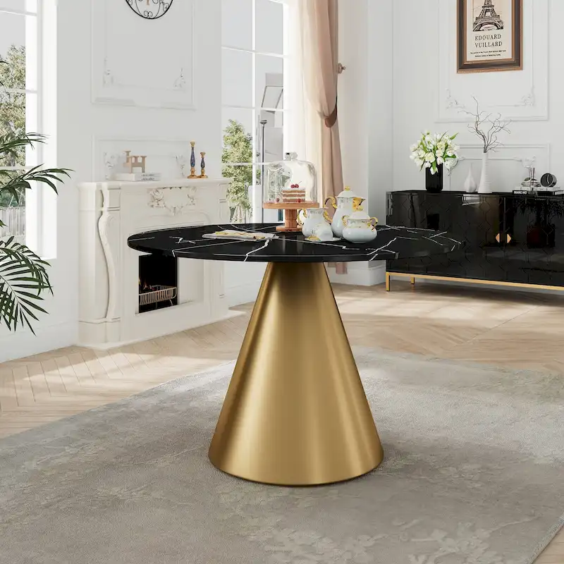 Round Marble Top Metal Dining Table