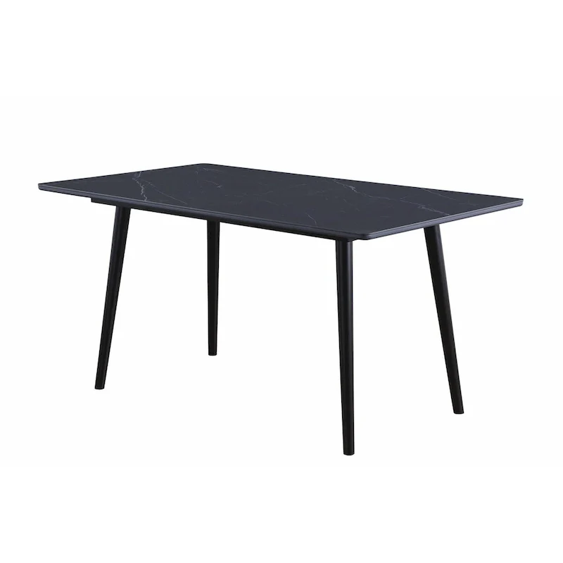 Aikya 60 Inch Dining Table, Black Sintered Stone, Tapered Metal Legs