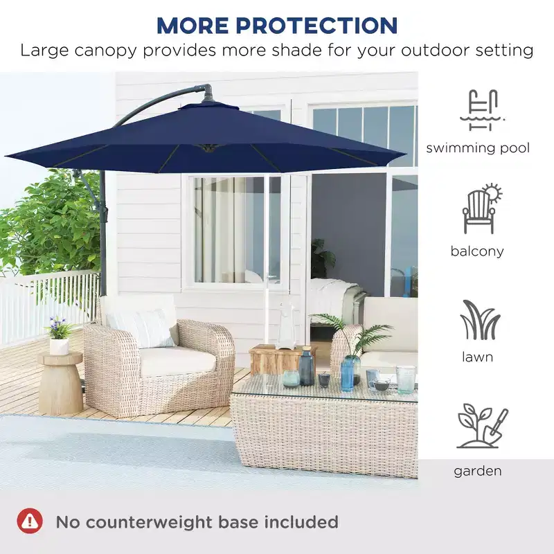 10' Cantilever Tilt Offset Patio Umbrella w/ UV & Water Safe Material & Cross Base (Weight Not Included)