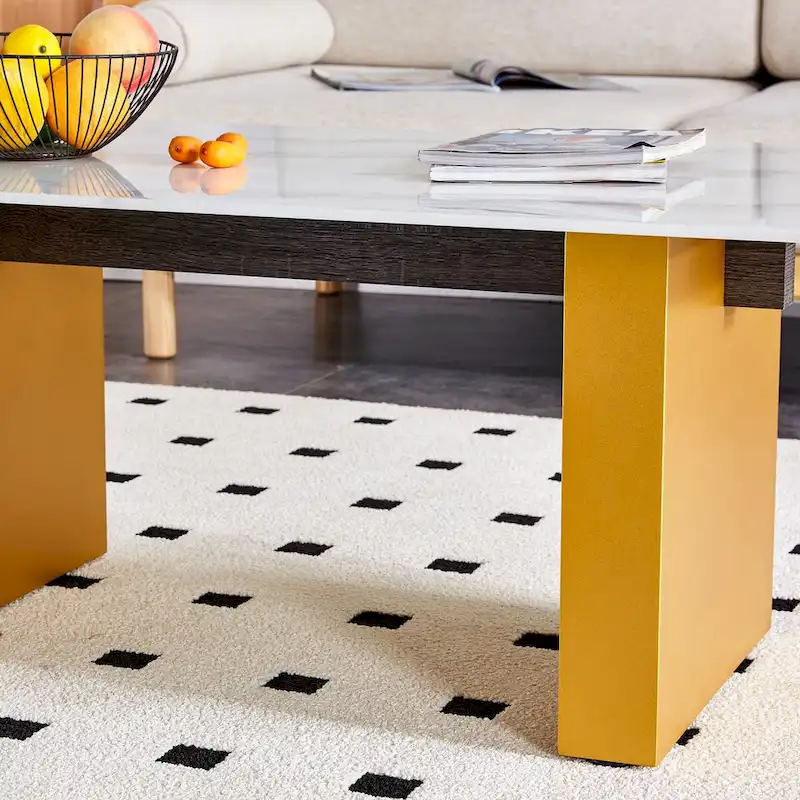 Tempered Glass Coffee Table with MDF Column Legs
