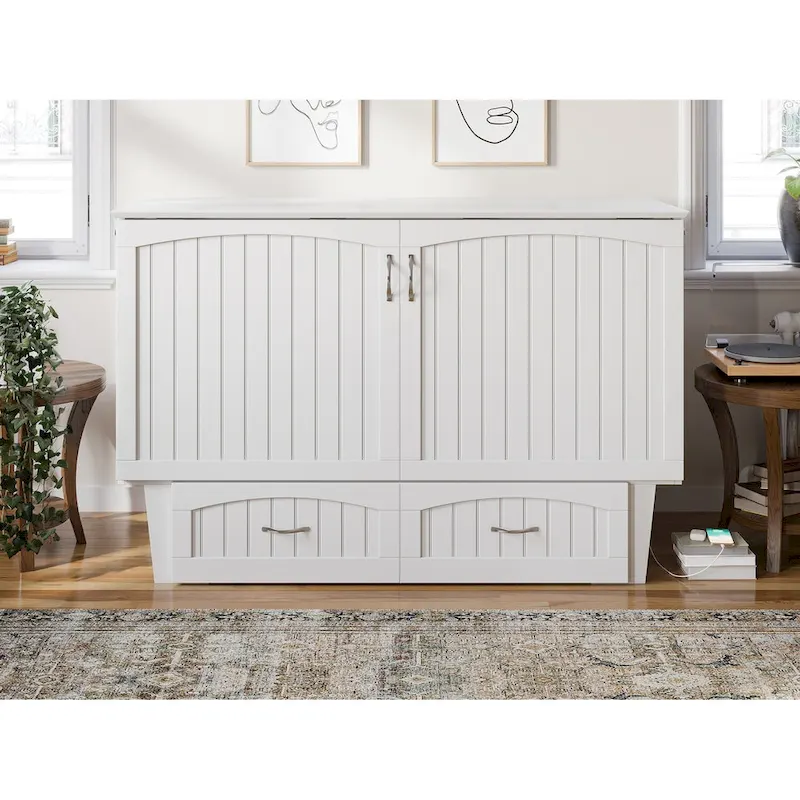Queen Size Murphy Bed Chest with Gel-Infused Memory Foam Mattress – Grey/White/Espresso