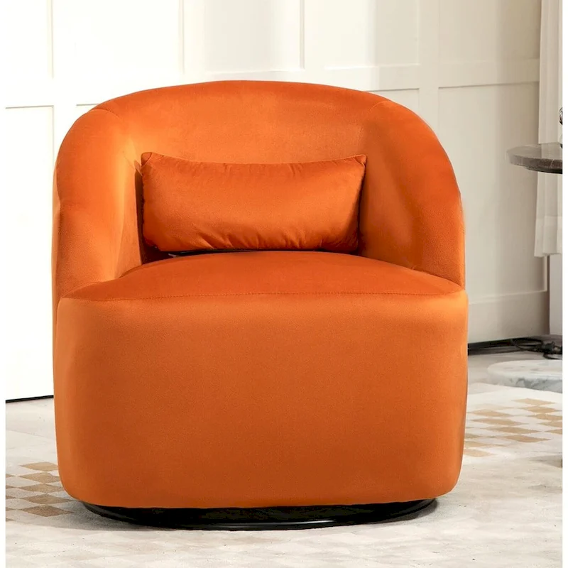 Accent Chair with Barrel-shaped Design and 360 Degree Swivel Feature