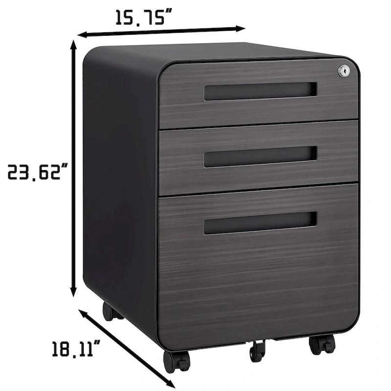 3-Drawer Mobile File Cabinet with 5 Wheel and Lock