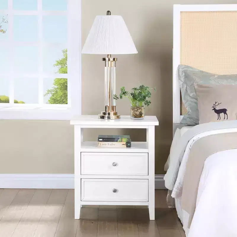 Comfort Pointe Walker Nightstand White: Poplar Wood, Nickel Knobs, Metal Ball Bearing Glides