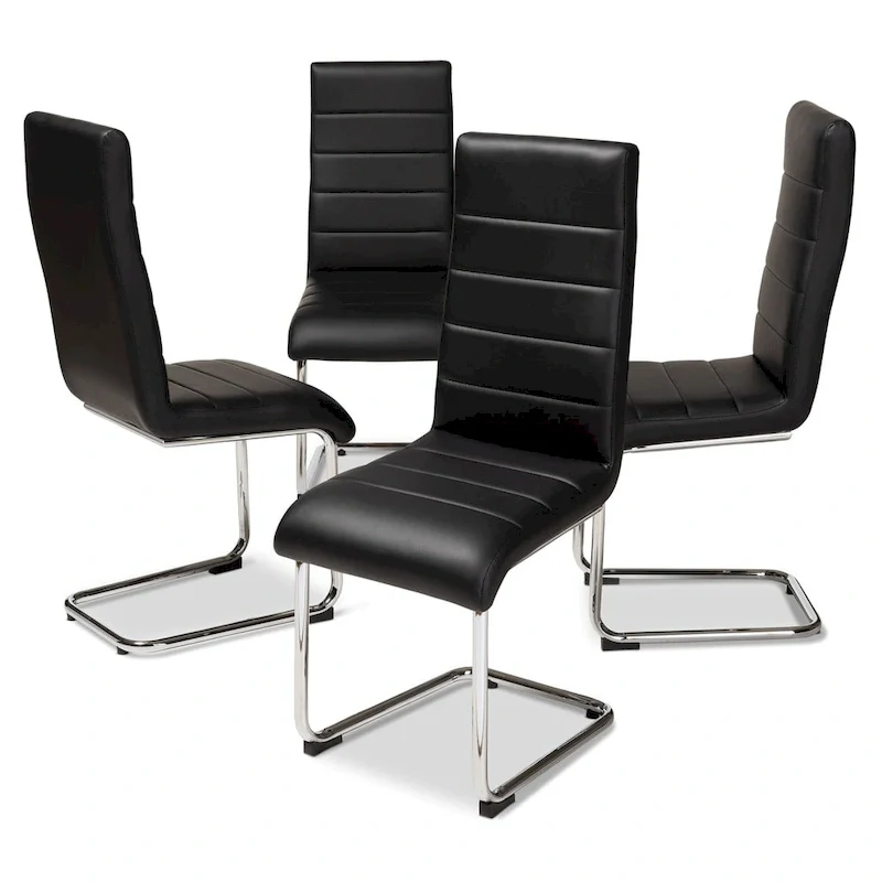 Mid-Century Modern Faux Leather Dining Chair Set of 4, Chrome Legs
