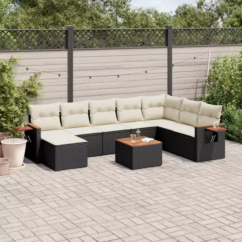 vidaXL 9 Piece Patio Sofa Set with Cushions Grey Poly Rattan (US only)
