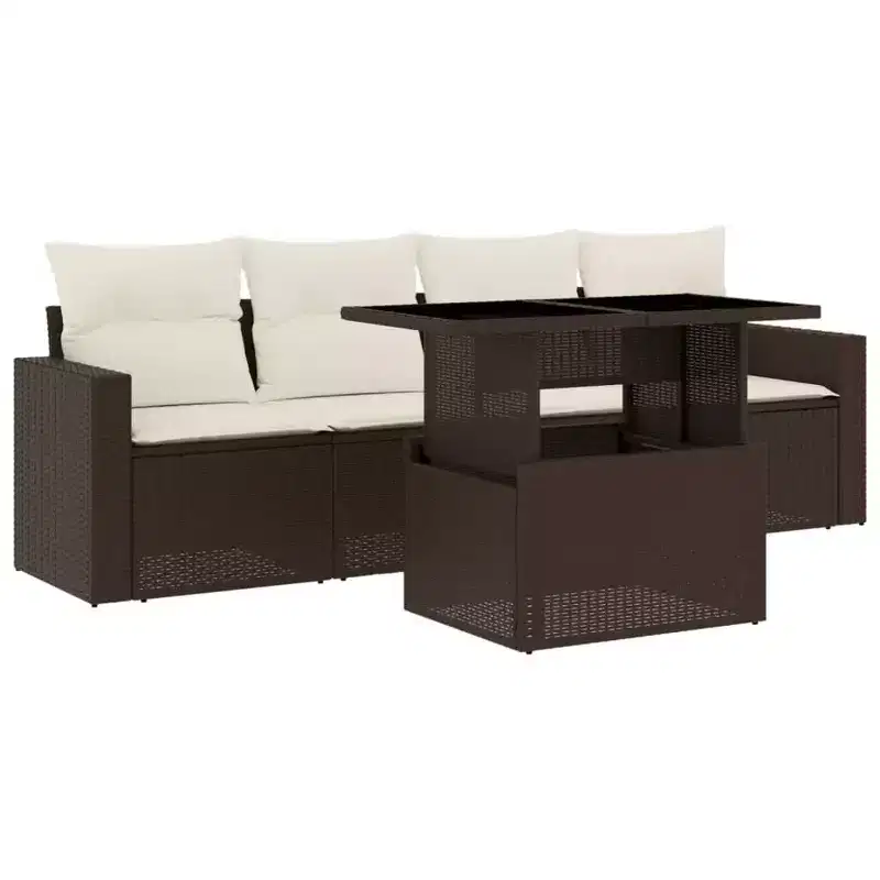 vidaXL 5 Piece Patio Sofa Set with Cushions Poly Rattan