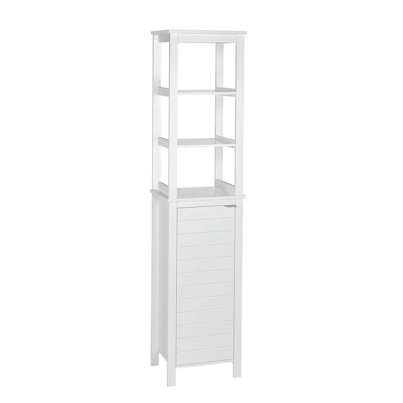 RiverRidge Madison Single Door Tall Bathroom Cabinet Storage Organizer with an Open and Adjustable Interior Shelves