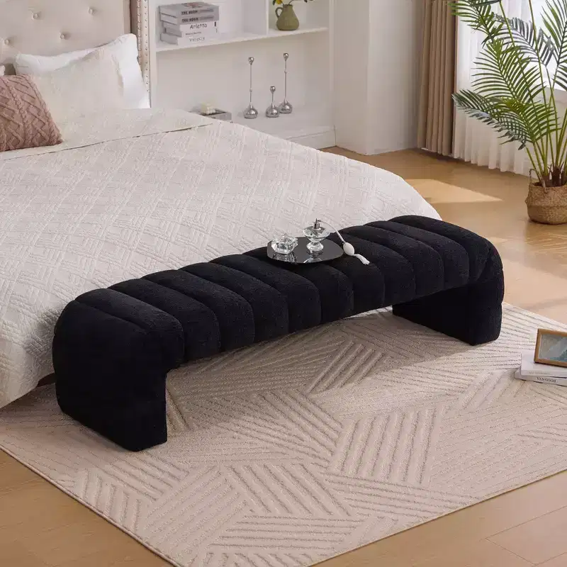 TUYOHW Modern Ottoman Bench with Chenille Tufted Upholstered End of Bed Bench Rectangle Daybed Chaise Vanity Stool for Living Room, Entryway