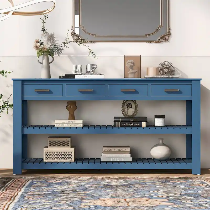 Entryway Console End Table with 4 Drawers and 2 Shelves for Hallway, Living Rooms