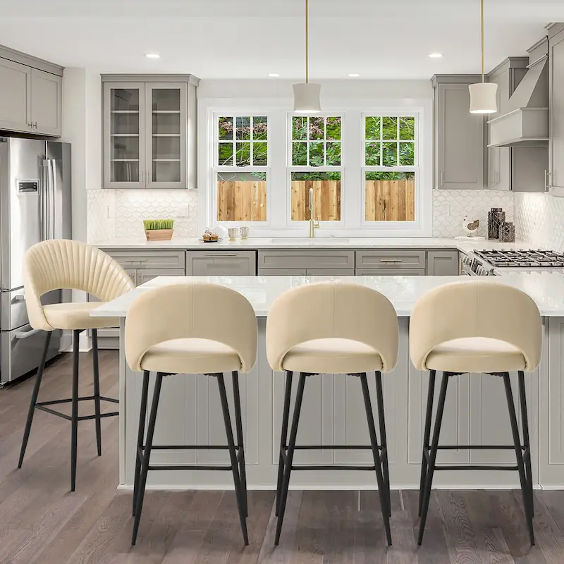 Modern Quilted Leatherette Bar Stools with Tapered Legs — Available in 4 or 6