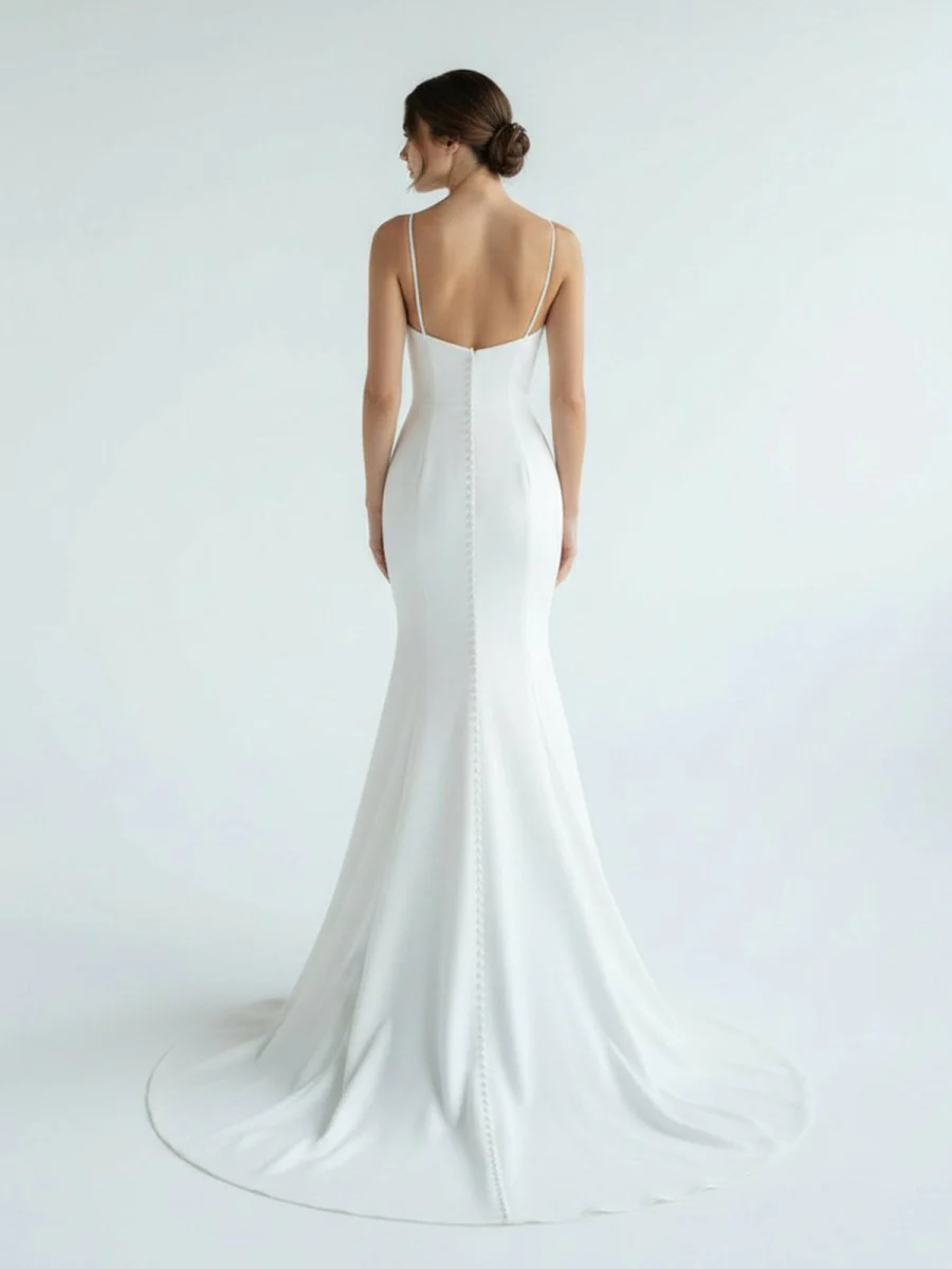 Mermaid White Spaghetti Straps Long Lace Wedding Dress