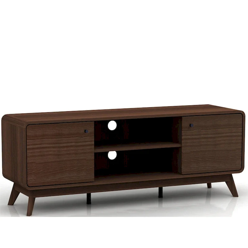 White Mid-Century TV Stand with 2 Drawers, Fits TVs up to 60