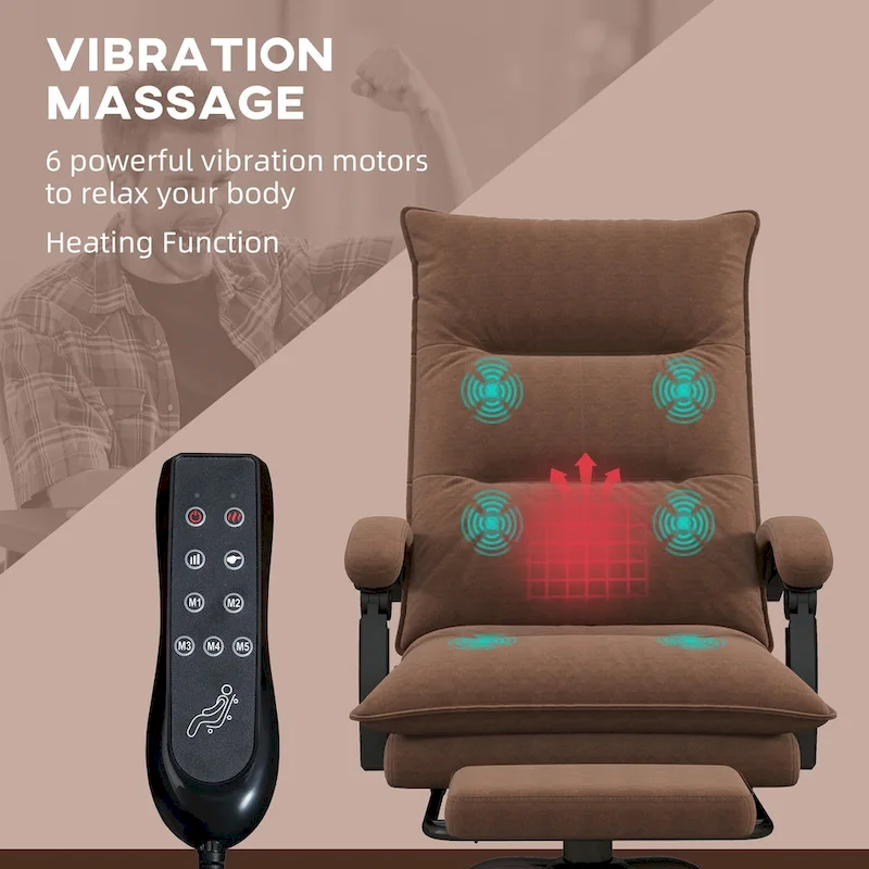 Vinsetto High Back Massage Office Chair with 6 Vibration Points, Heated Reclining Microfiber Computer Chair with Footrest