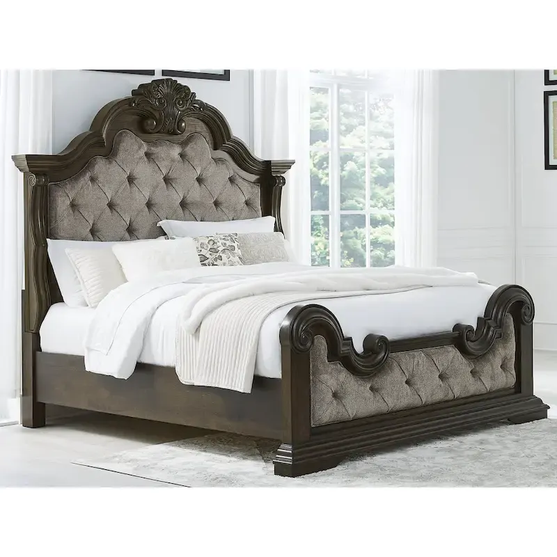 Signature Design by Ashley Maylee Dark Brown/Gray Upholstered Panel Bed