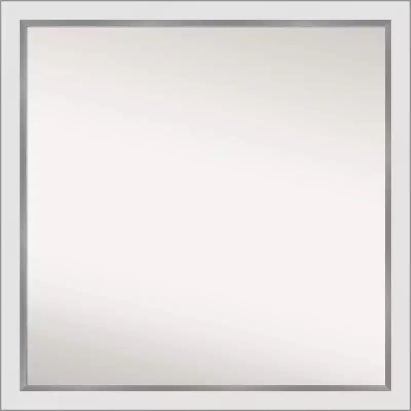 29" x 29" Non-Beveled Eva White Silver Narrow Wall Mirror - Amanti Art: Modern Square, Polystyrene Frame, Includes Mount Hardware