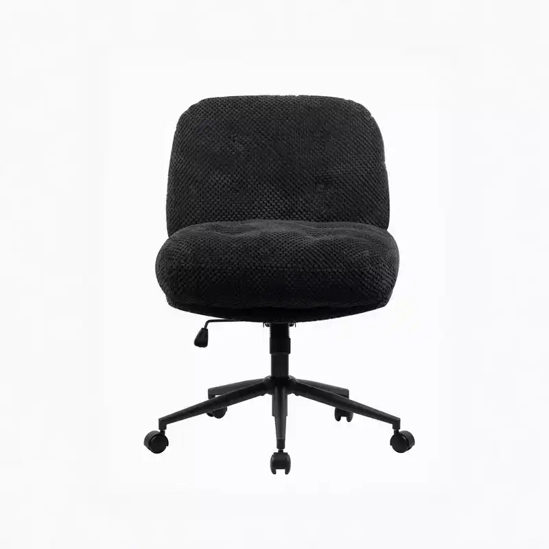 Cross-Leg Chair on Wheels: Wider Thick Seat, Swivel Ergonomic Desk/Vanity, Black
