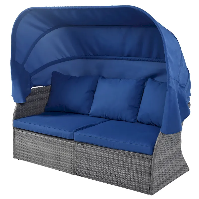 Modular Daybed Sunbed Patio Canopy Bed Wicker Conversation Set