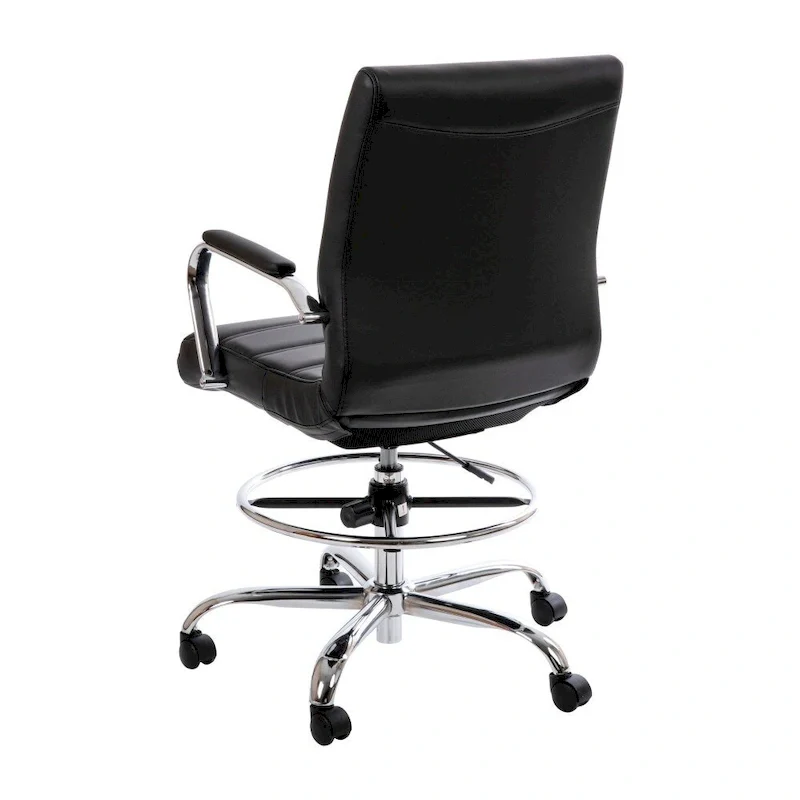 Mid-Back LeatherSoft Drafting Chair with Adjustable Foot Ring and Chrome Base