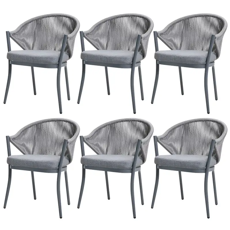 Nuu Garden 6pcs Rope Aluminum Dining Chairs with Cushions - Taupe