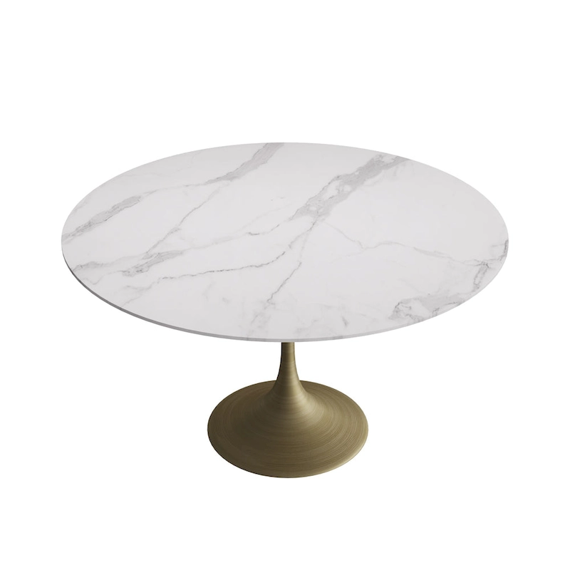 JASIWAY Modern Faux Marble Top Iron Pedestal Dining Table