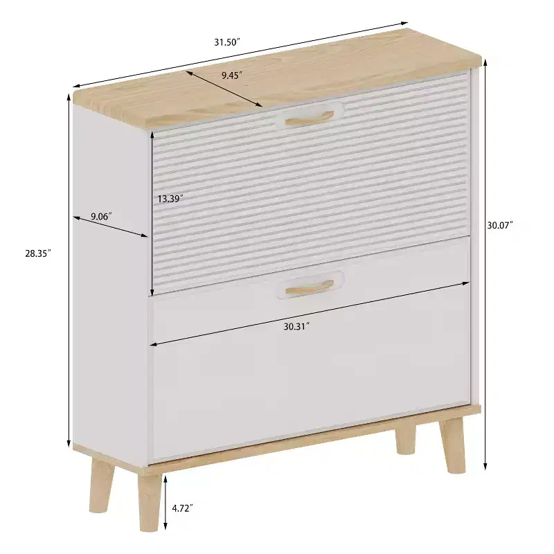 GDFStudio Dick Freestanding 2 Flip Drawers Wood Shoe Cabinet with Adjustable Shelf