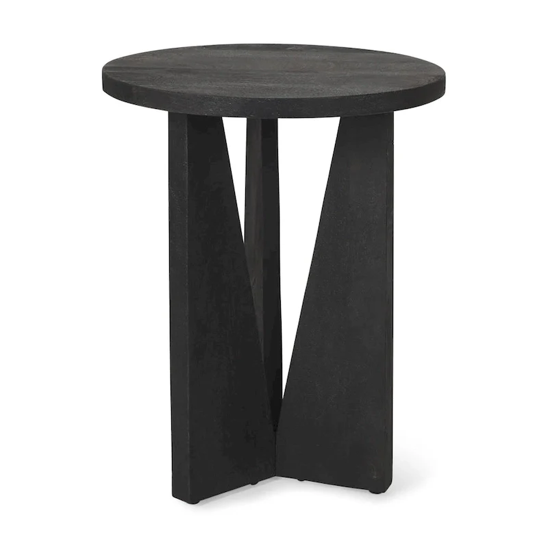Mattius Black Solid Wood Round Accent Table - 18L x 18W x 22H
