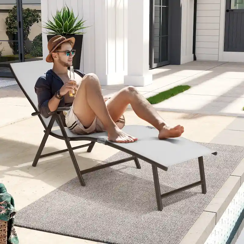 Crestlive Products Outdoor Aluminum Folding Adjustable Chaise Lounge Chair