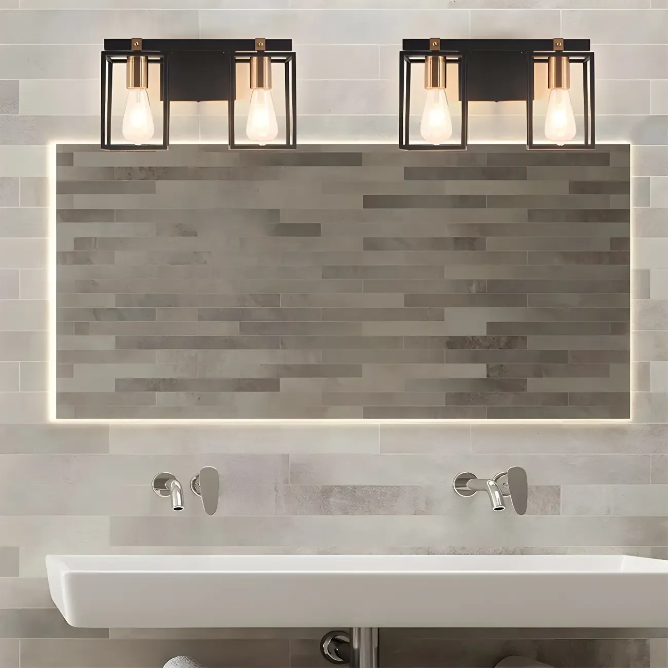 3-Light Linear Cube Black Iron Caged Vanity Light