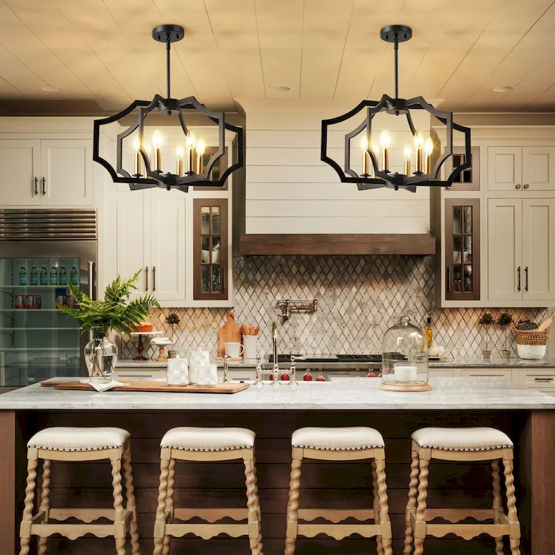 6-L Lantern Industrial Adjustable Metal Pendant Light Kitchen Island Chandelier - 11.8 x 21.3  - N/A