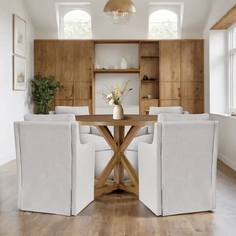 Modern 19.7 Wide Upholstered Rolling Linen Dining Chair