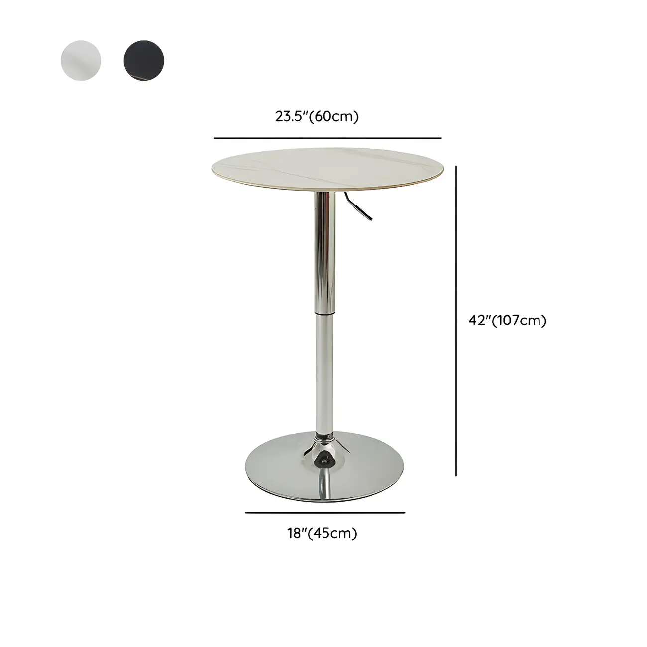 Modern White Stone Metal Pedestal Round Adjustable Bar Tables