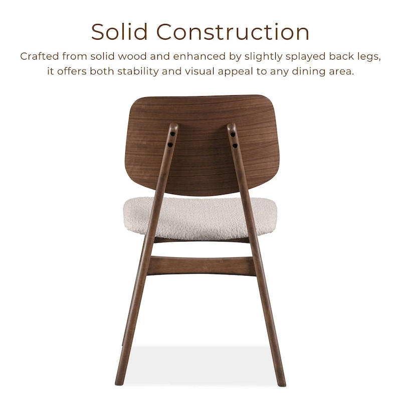 Furniture of America Beau I Mid-century 2-Pack Walnut Dining Chair Set with Boucle Seats