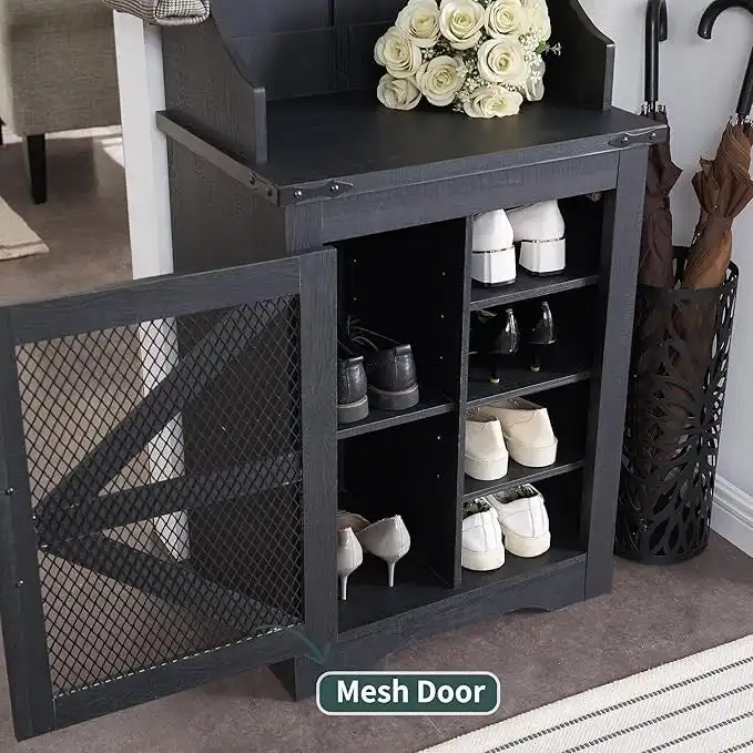 23 Wide Farmhouse Entryway Bench with Coat Rack, Hall Tree Cabinet