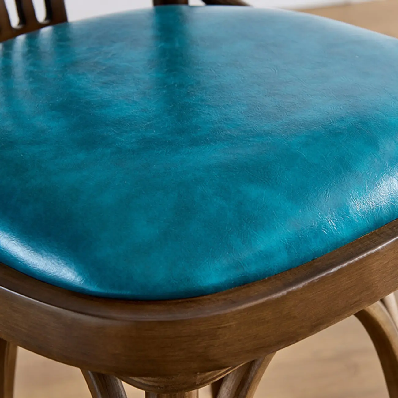 Antique Blue Leather Upholstered Rotatable Bar Stool