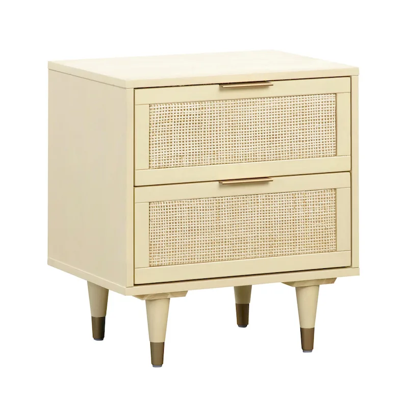Cane Nightstand with 2 Soft-Close Drawers and Brass Details