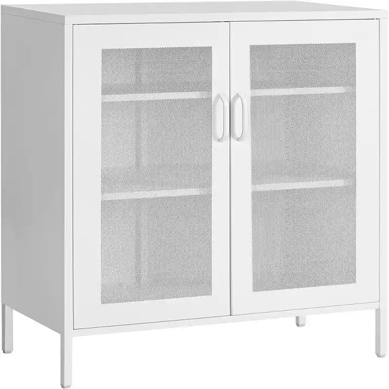 White/Black/Blue Steel Mesh Door Storage Cabinet, 1-Person Assembly